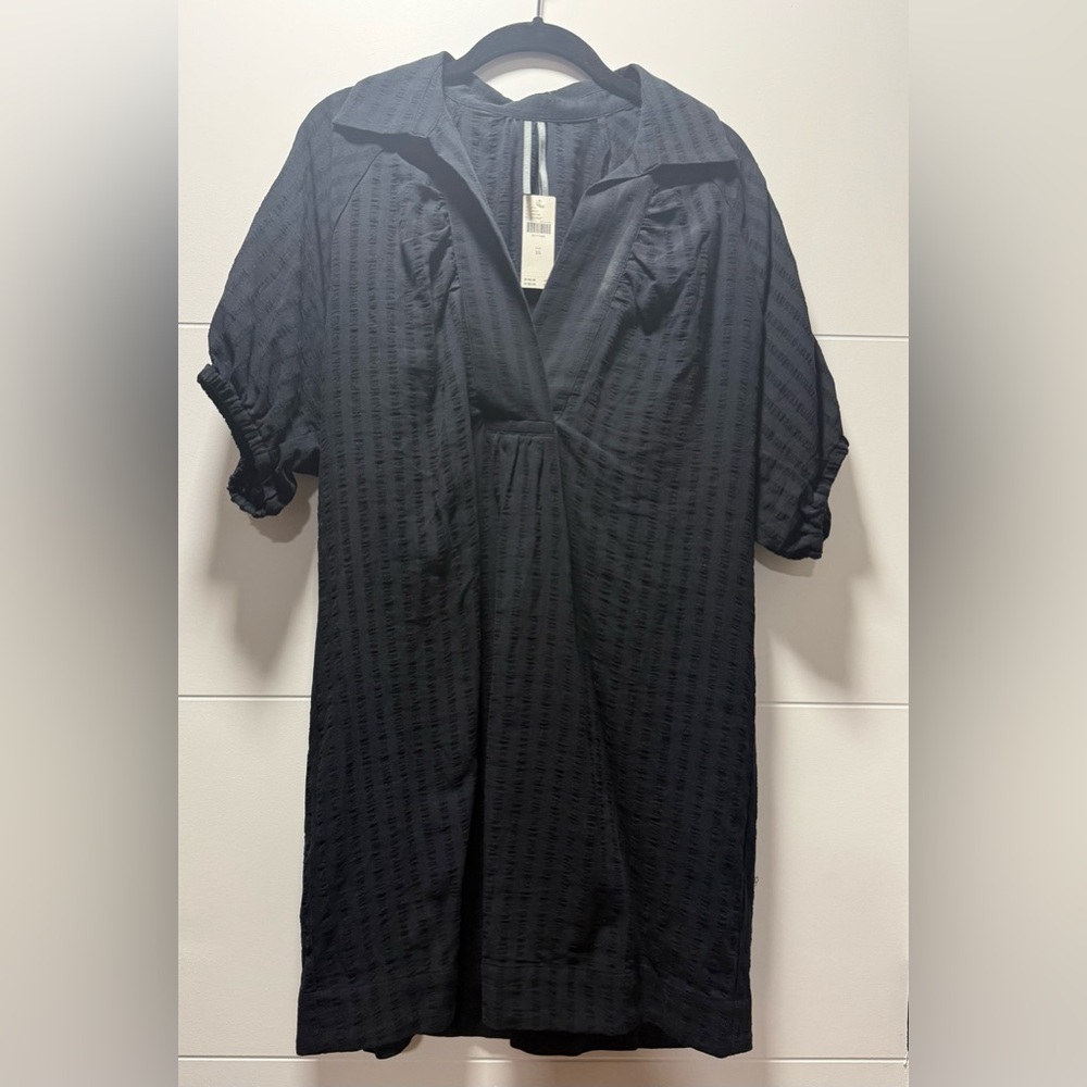 Anthropologie Black Textured V-Neck Dress